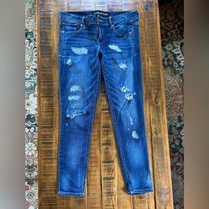 Express Women's Distressed Dark Blue Skinny Jeans